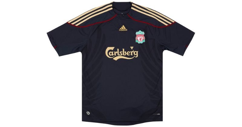 liverpool 2009-10 adidas away shirt in black with gold and red details